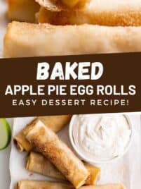 Apple pie egg rolls sitting on a sheet pan after baking.