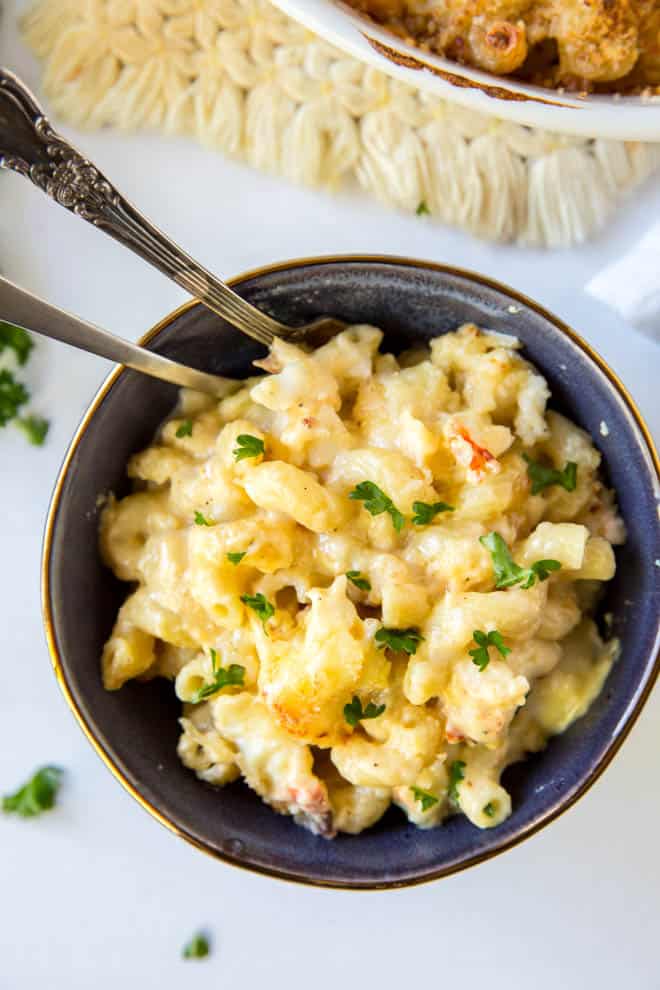 Bowl of lobster mac and cheese