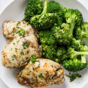 plated baked chicken thighs