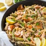 skillet with lemon asparagus pasta with salmon