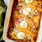 easy baked salsa chicken in a casserole dish