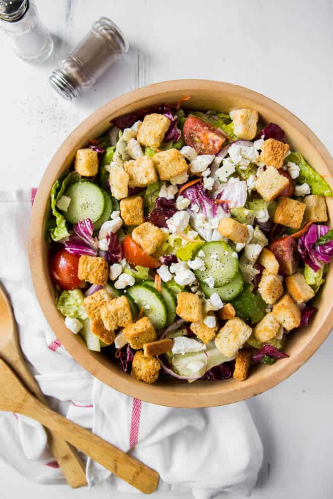 A large bowl of garden salad.