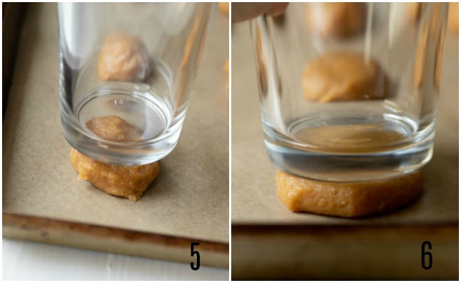 pressing down on cookies with a glass