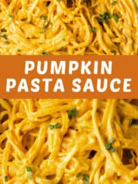 Creamy pumpkin pasta sauce in a pan ready for serving.