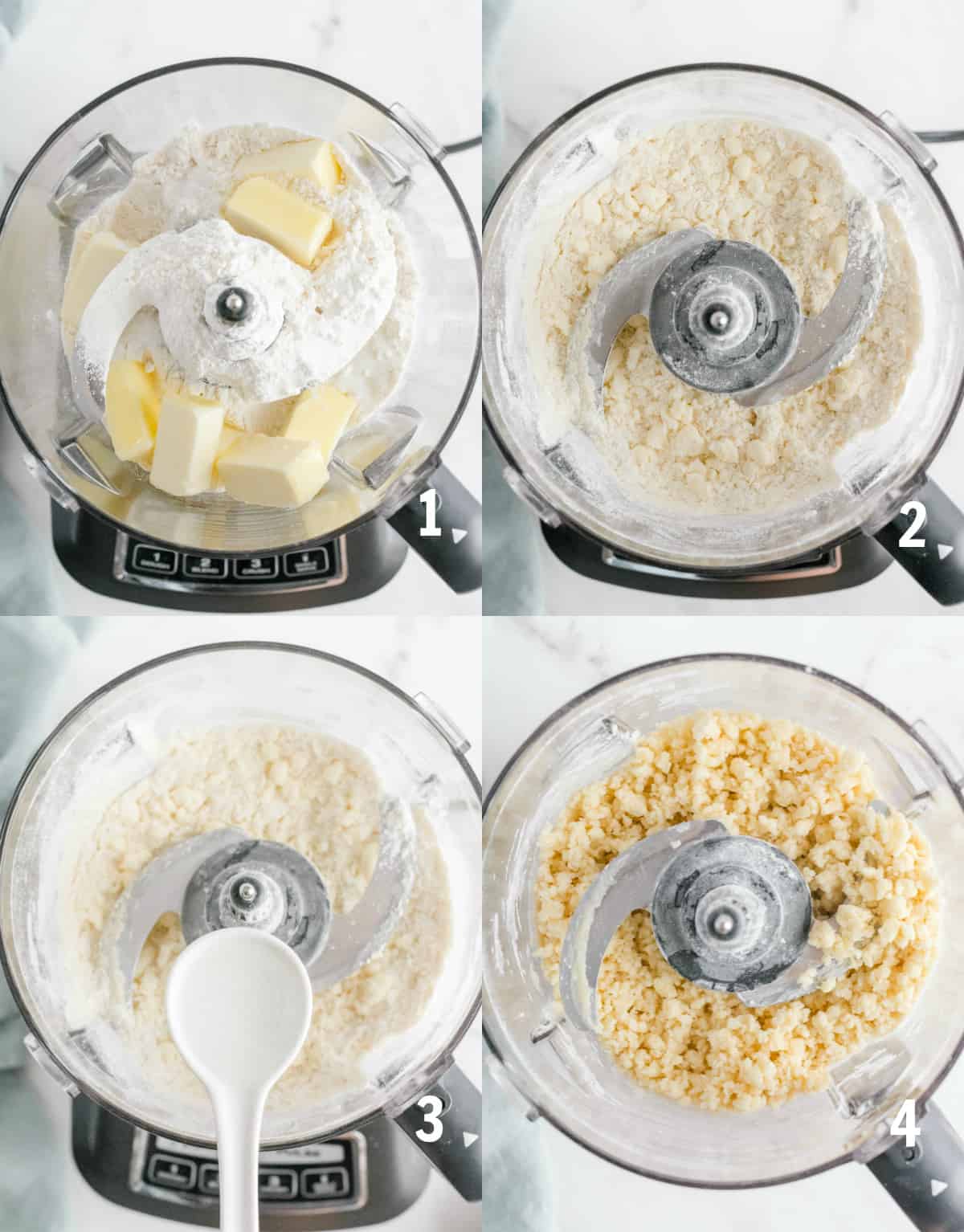 mixing together the pie dough in a food processor