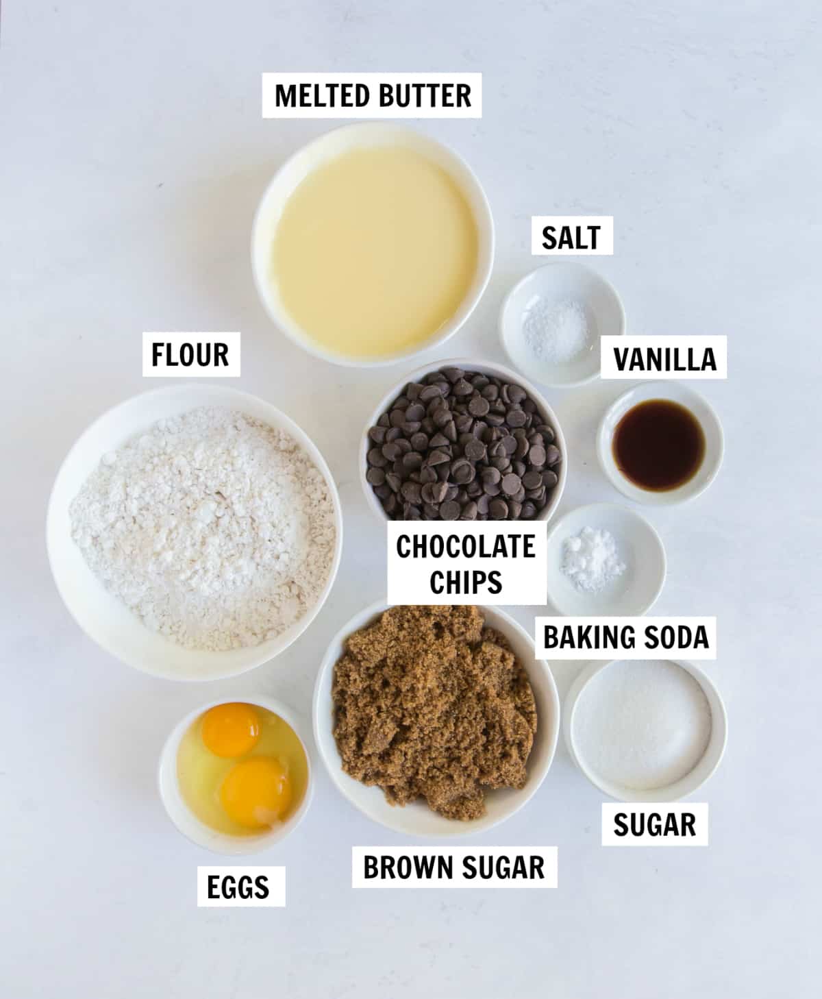 ingredients for chewy chocolate chip cookies