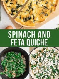 a whole cooked spinach and feta quiche