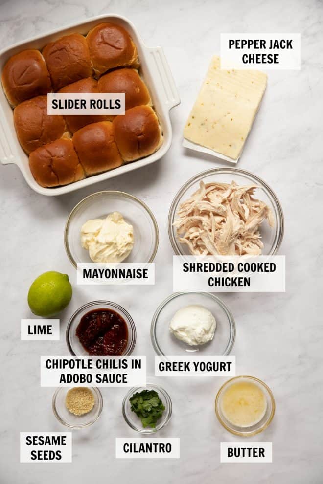 ingredients for chipotle chicken sliders on countertop
