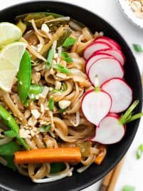 A bowl filled with instant pot pad thai