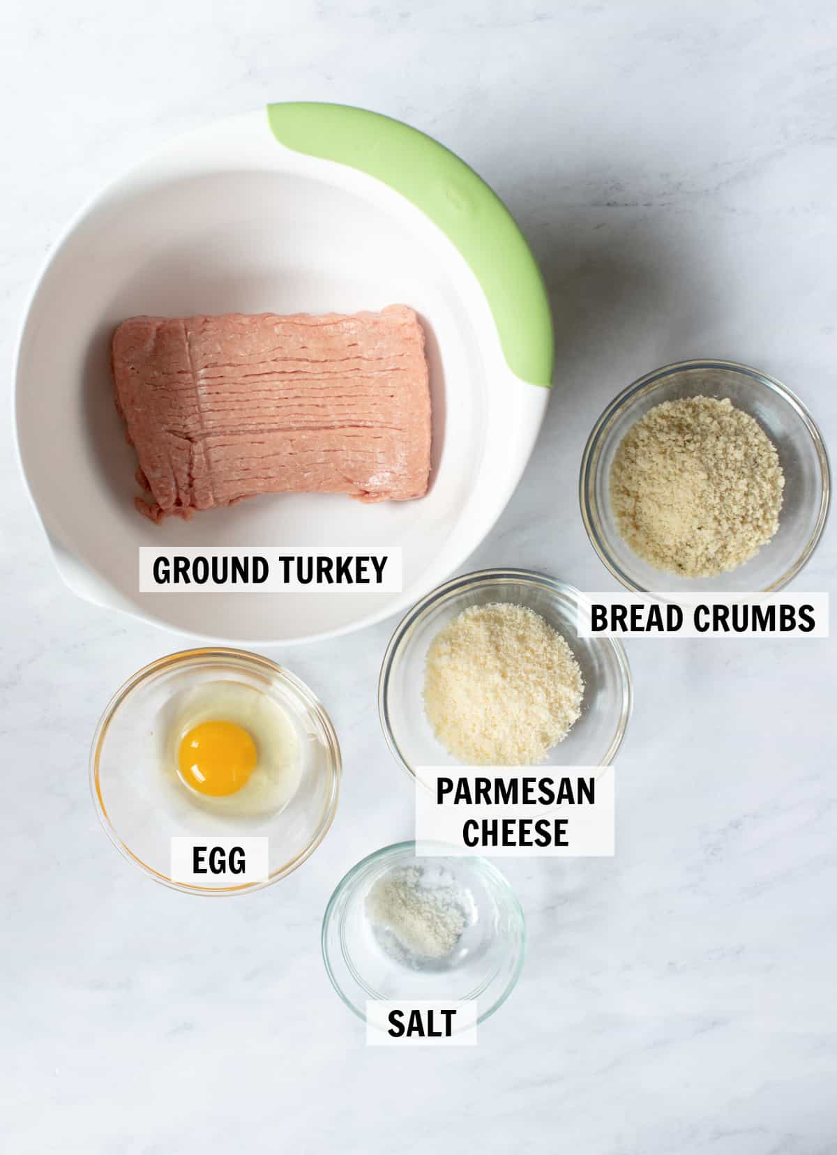 ingredients for turkey meatballs on tabletop