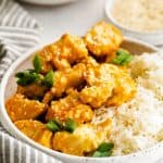 cooked air fryer orange chicken on a plate
