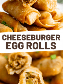 cheeseburger egg rolls stacked on top of each other