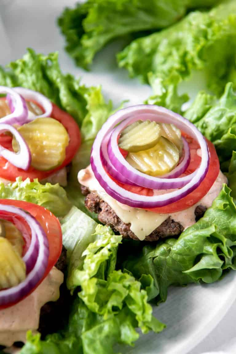 bunless burgers on a plate