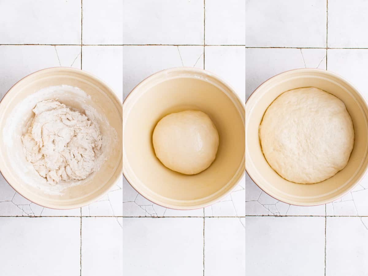 prepping the dough in a bowl