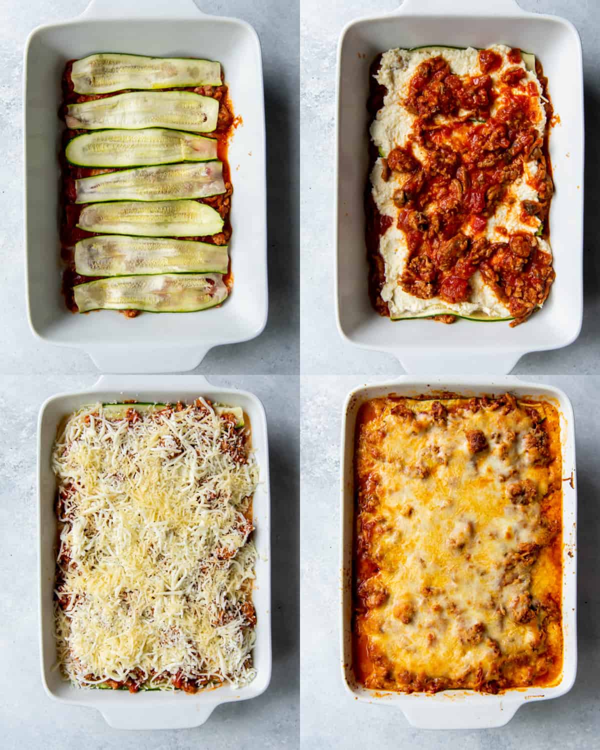 layer all of the ingredients for lasagna in a dish