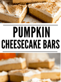 a collage with pumpkin cheesecake bars