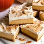 three pumpkin bars sitting in a stack