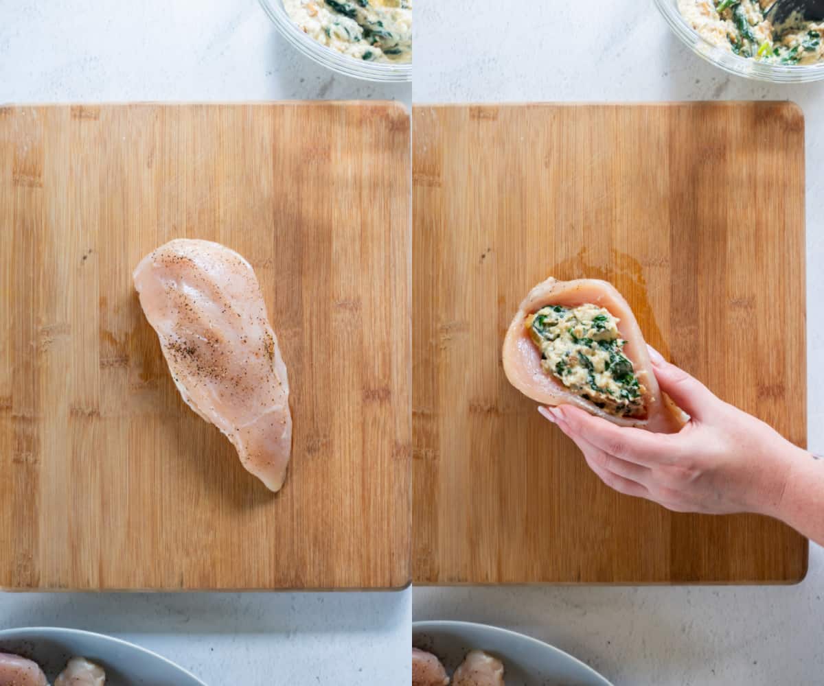 stuffing the chicken with the ricotta
