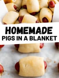 Pigs in a blanket appetizer in a big pile ready to be eaten.