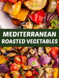 Mediterranean Roasted Vegetables on a sheet pan ready for serving.
