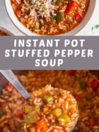 An instant pot filled with stuffed pepper soup ready to be served.