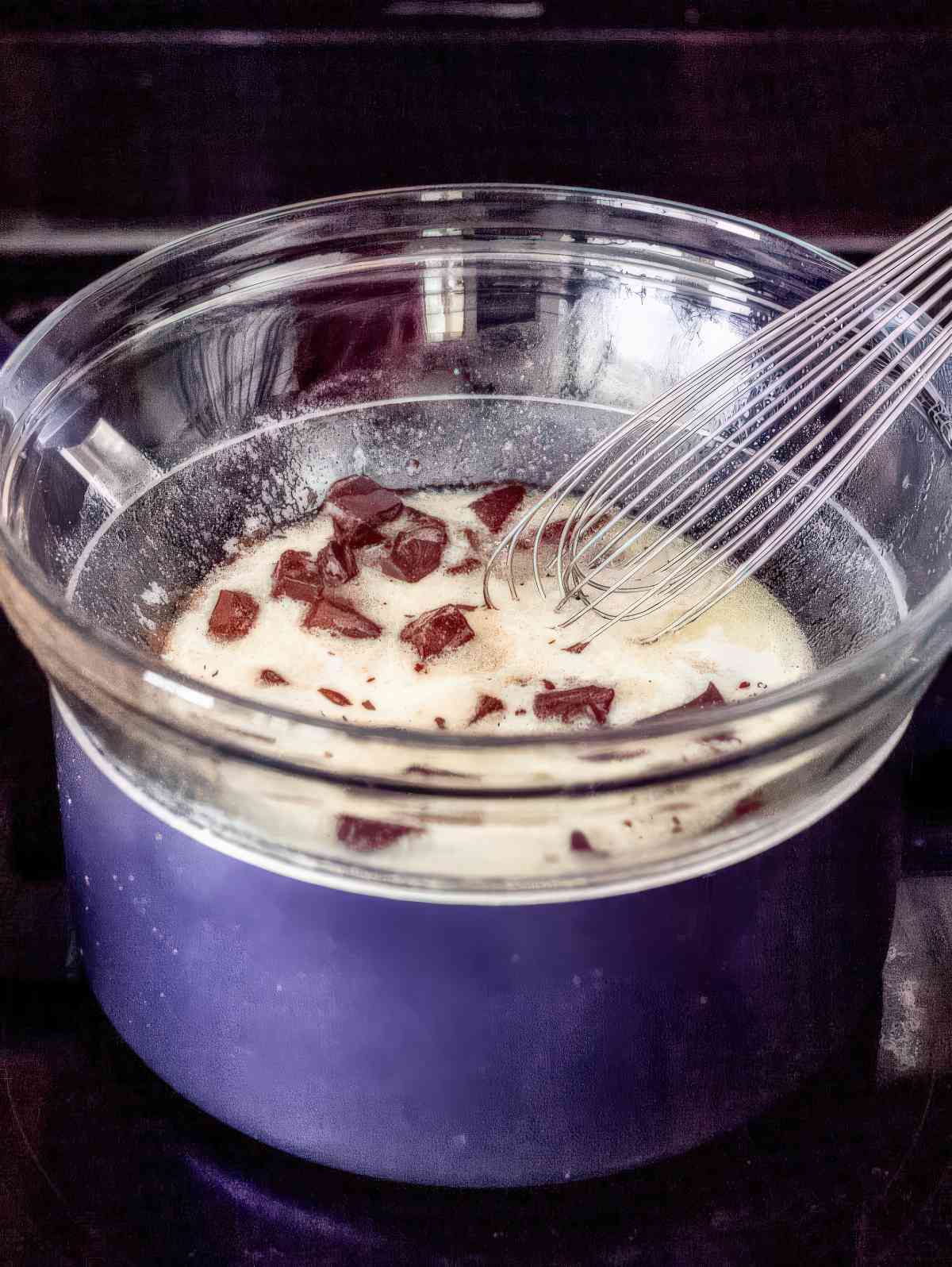 Melting chocolate and butter together for homemade brownies