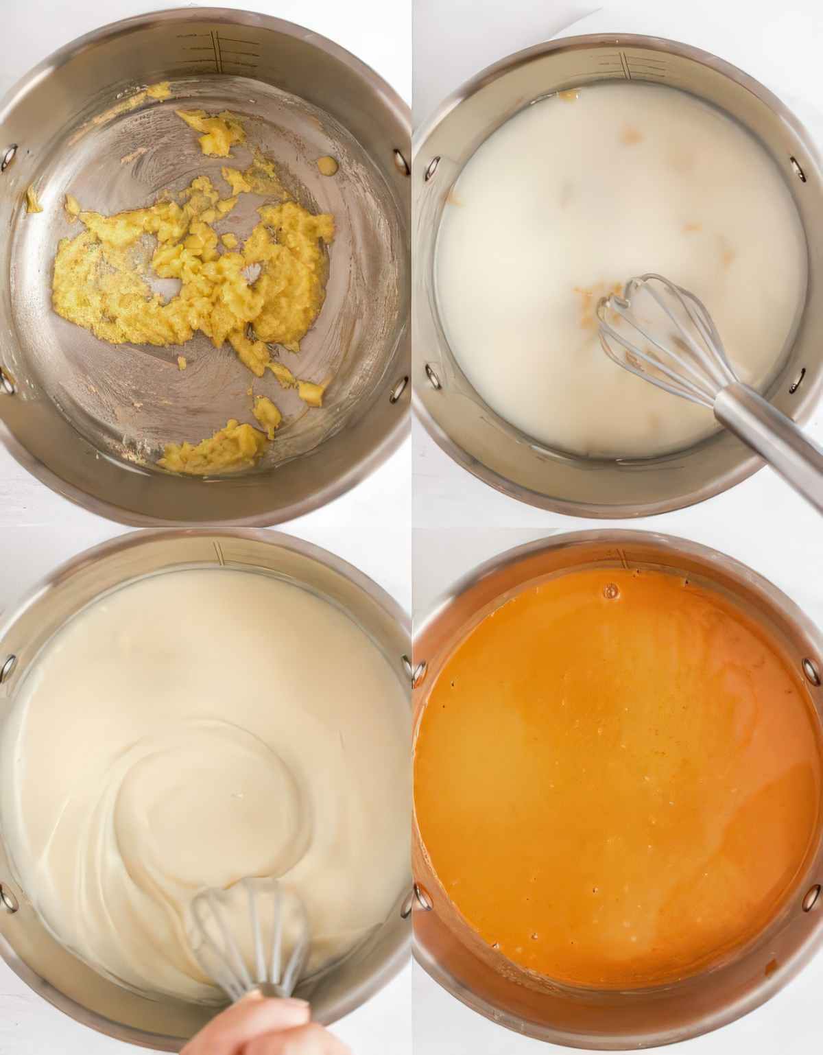 Butter and flour cooked into a roux, then whisked with milk, chicken broth, and enchilada sauce.